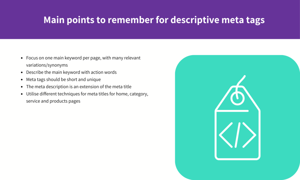 Main points to remember for descriptive meta tags