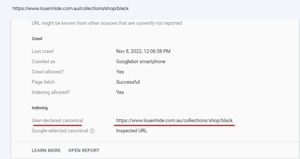 How to view canonical tags using Google Search Console