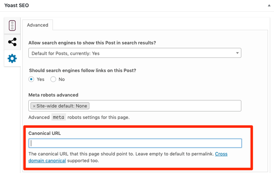 Example of Yoast SEO to add canonical tags