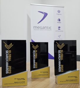 Megantic's Global Search Awards trophies